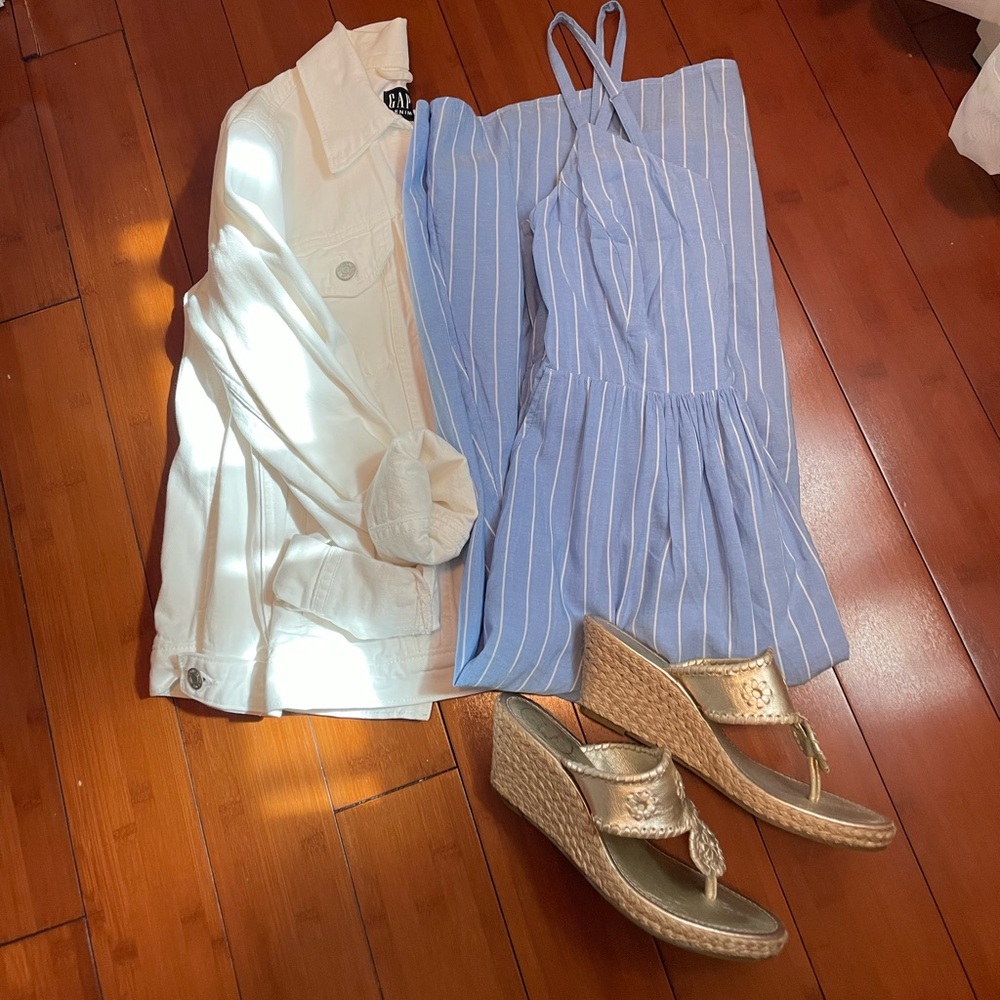 Old Navy Light Blue and White Striped Jumpsuit